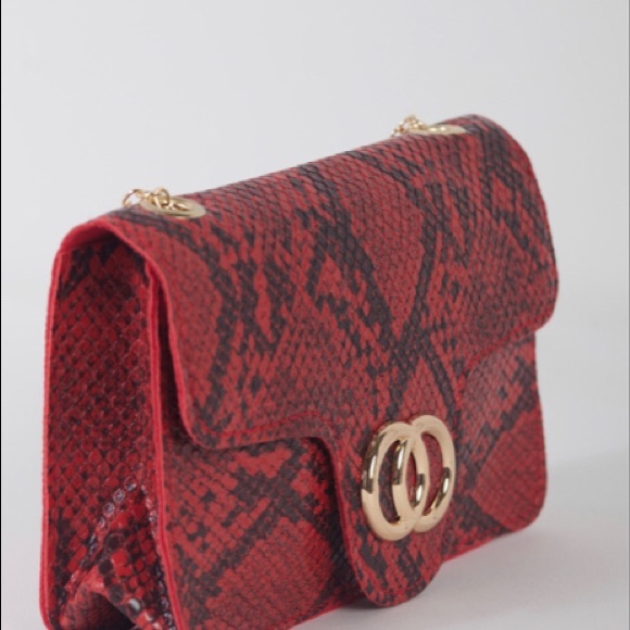 Dark Red Snakeskin Print small Bag - Picture 3 of 4
